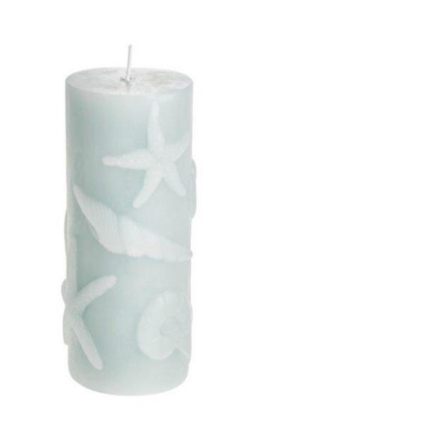 Embossed Starfish Shell Nautical Candle Light Blue.