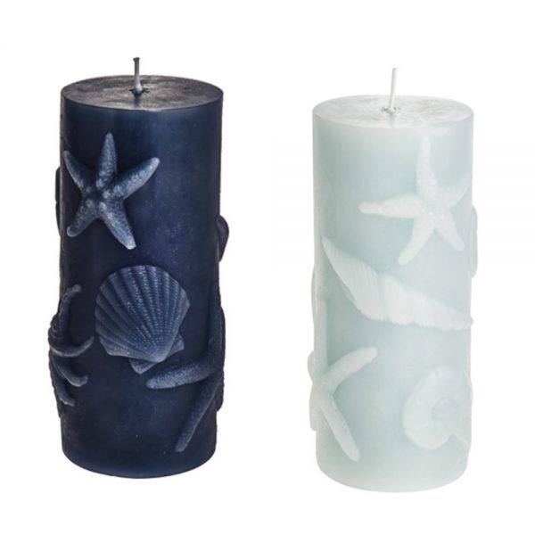 Embossed Starfish Shell Nautical Candles Set of 2