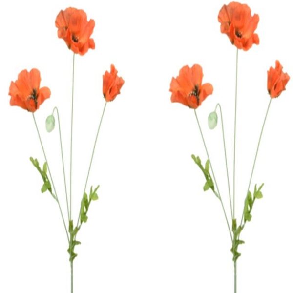 Artificial Flame Orange Poppy Flower Stems
