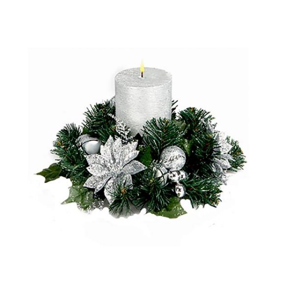 Silver Glitter Poinsettia Candle Ring
