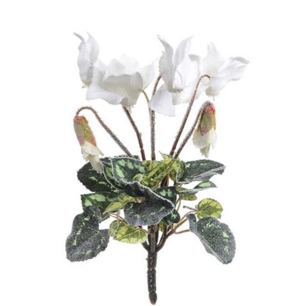 Artificial Frosted Cyclamen Bush with White Flowers