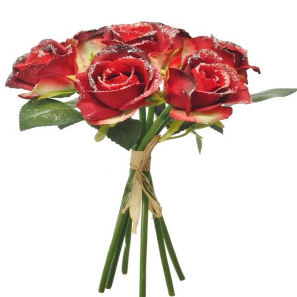 Silk Frosted Handtied Rosebud Bunch - Red