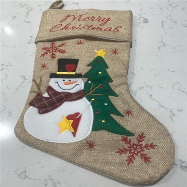 Merry Christmas Stocking with Snowman and Tree