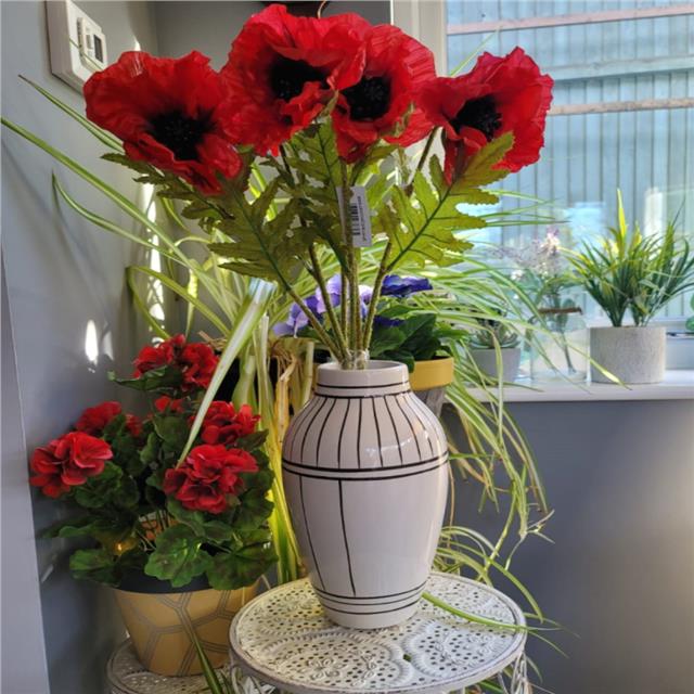 Artificial Silk Flower Arrangement In Red Poppies In Black Modern