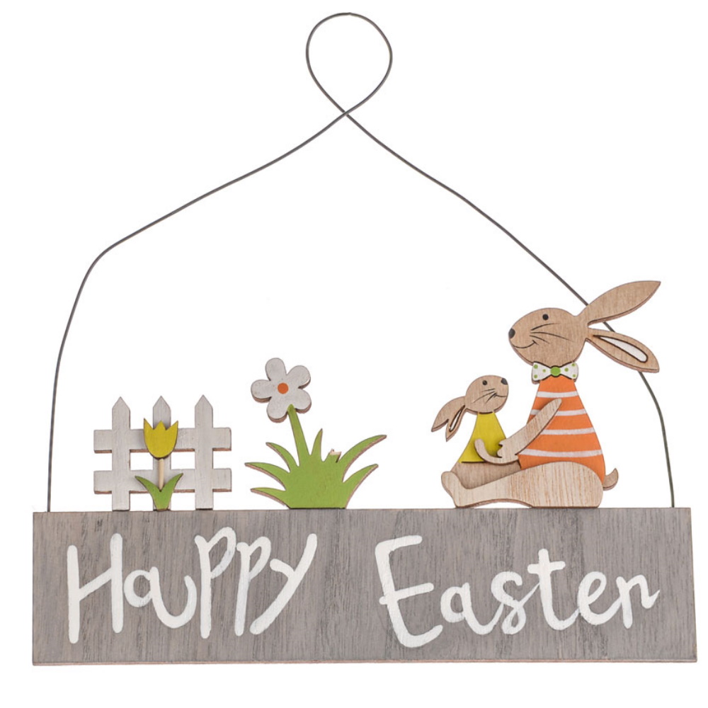 Easter Bunny Plaque | Happy Easter sign with daisies | Shelf Edge UK