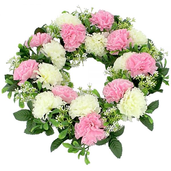 Artificial Pink and Ivory Carnation Wreath