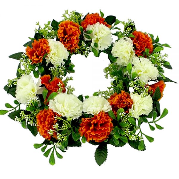 Artificial Orange and Ivory Carnation Wreath