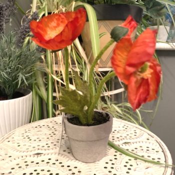Artificial Flame Orange Poppies in Grey Pot