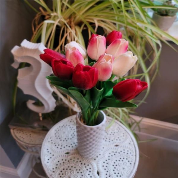 Artificial Mixed Tulips Bunch in Red, Pink and Cream