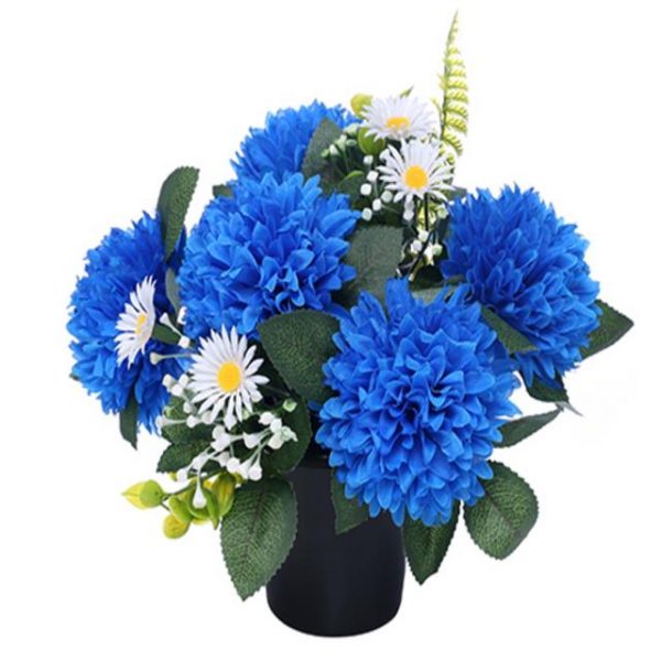 Artificial Blue and White Chrysanthemum and Daisy Memorial Pot