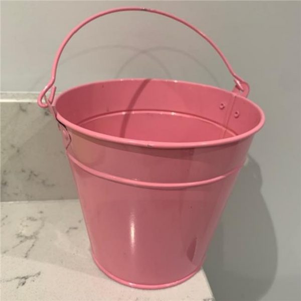 Pink Metal Flower Bucket with Handle