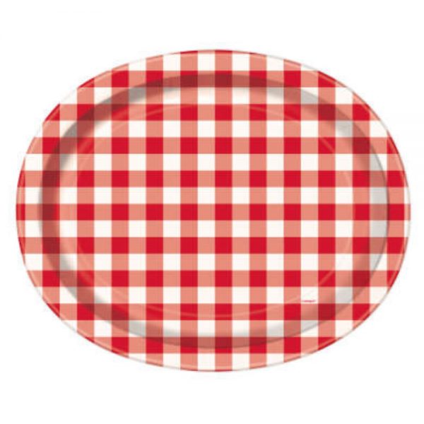 Oval Red Gingham Summer Paper Party Plates