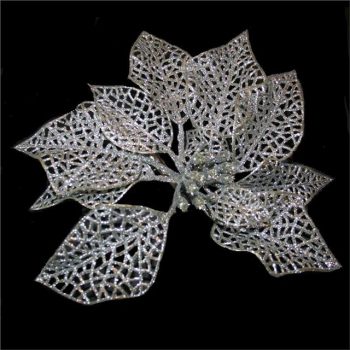 Silver Glitter Clip-on Poinsettia Flower Head