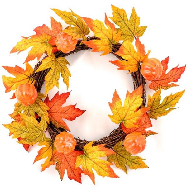 Artificial Autumn Maple Leaf and Pumpkin Wreath