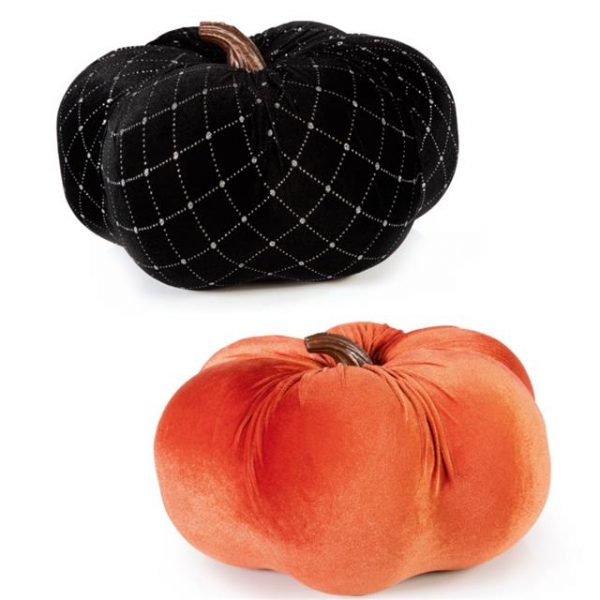 Set of 2 Velvet Orange and Black Pumpkins