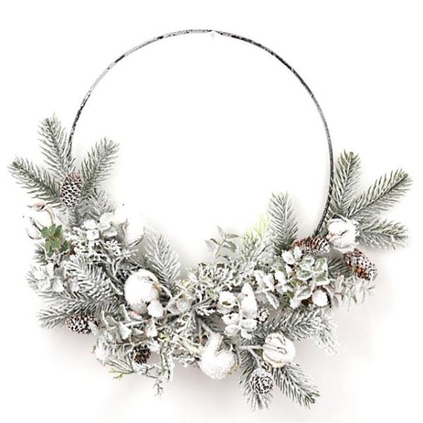 White Frosted Spruce Christmas Wire Wreath