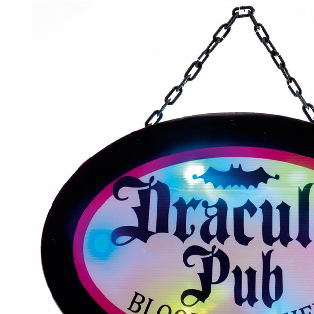 Draculas Pub Kneipenschild mit LEDs 47cm, Halloween Deko