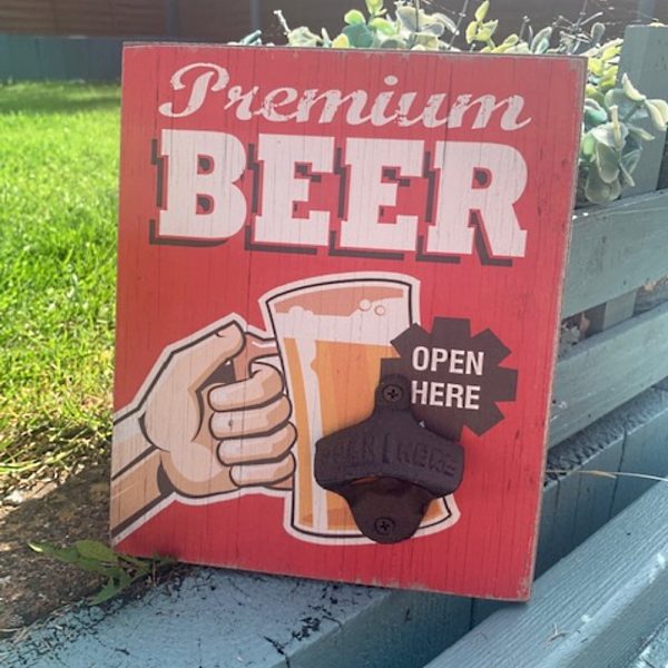 Premium Beer Vintage Red Plaque with Bottle Opener