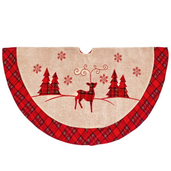 Large Red Plaid Reindeer Christmas Tree Skirt