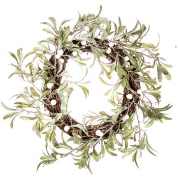 Artificial Mistletoe Christmas Wreath with White Berries