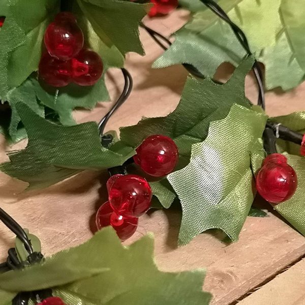 Holly Garland with Red Berries and 40 Red LEDs