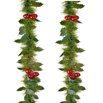 Festive Holly and Berry Tinsel Garland