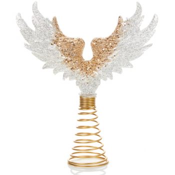 White and Gold Glitter Angel Wings Tree Topper