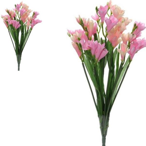Artificial Pink Freesia Bush with 12 Heads