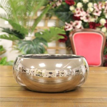 Metallic Silver Round Ceramic Bowl
