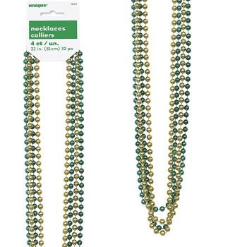 Pack of 4 Green and Gold Metallic Bead Necklaces
