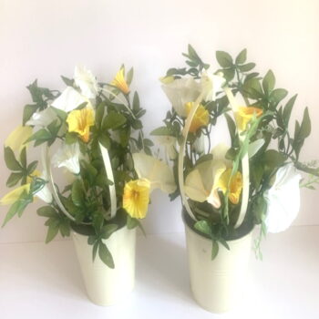 Set of 2 Artificial Morning Glory Flowers in Cream Pot