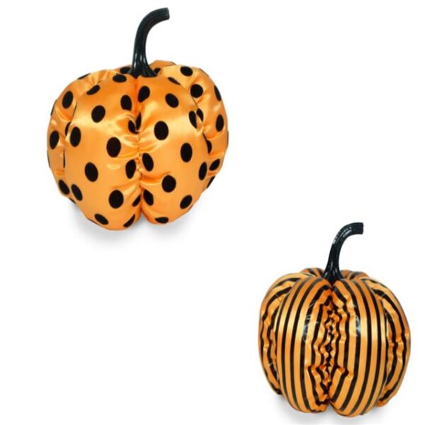 Set of 2 Large Satin Pumpkins with Dots and Stripes