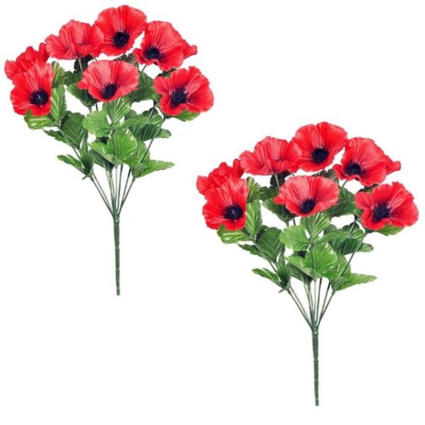 Set of two Artificial Red Poppy Bush