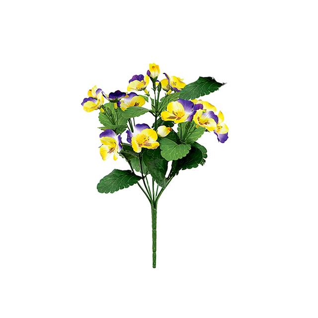 Pack of 3 Large Artificial Pansy Bush  29cm White Yellow and Purple Flowers 