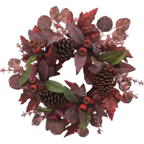 Artificial Autumn Red Leaf and Berry Cone Wreath
