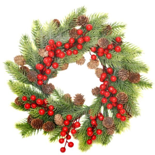 Artificial Red Berry and Green Pine Spruce Christmas Wreath