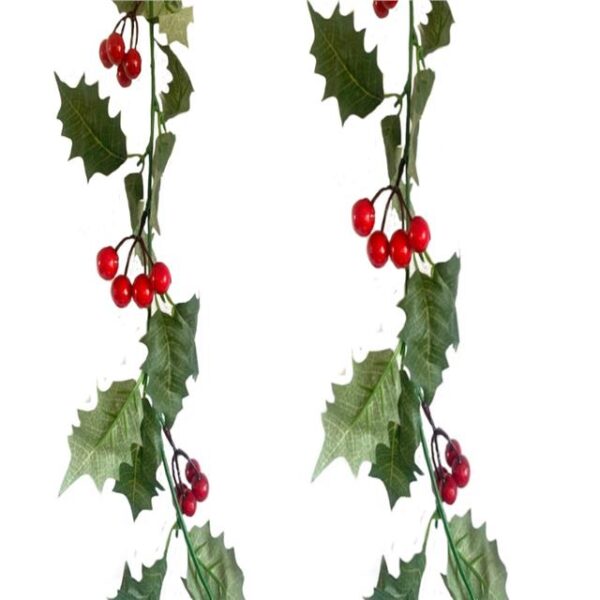 Artificial Green Holly Garland with Red Berries
