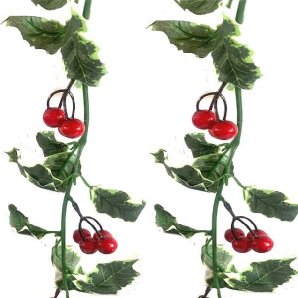Artificial Variegated Holly Garland with Red Berries