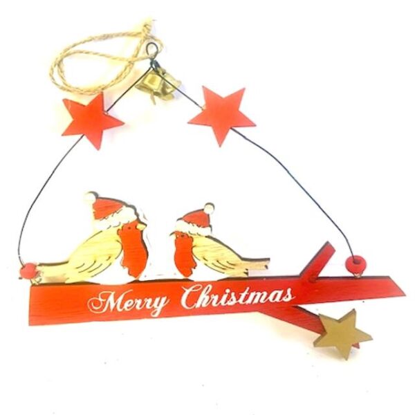 Festive Merry Christmas Sign with Robins and Stars