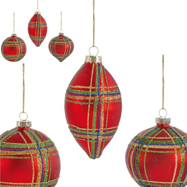 Set of 3 Red Tartan Christmas Tree Baubles