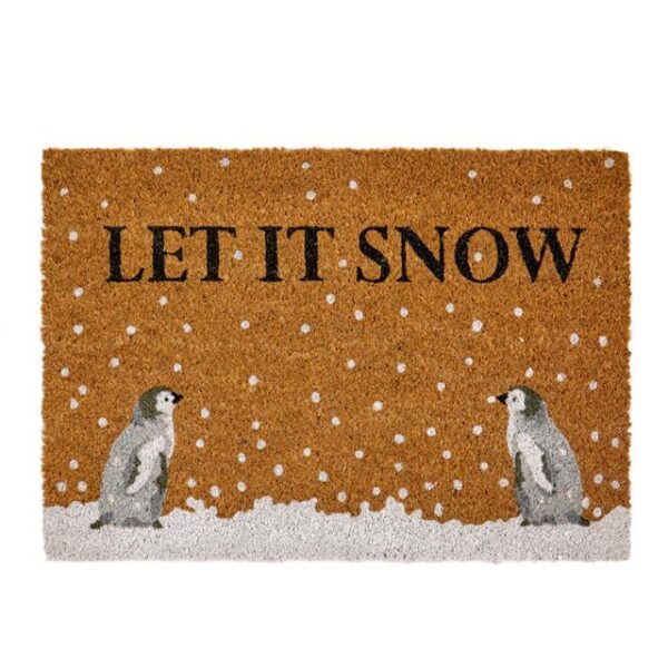 Christmas Door Mat Let it Snow Penguin Design