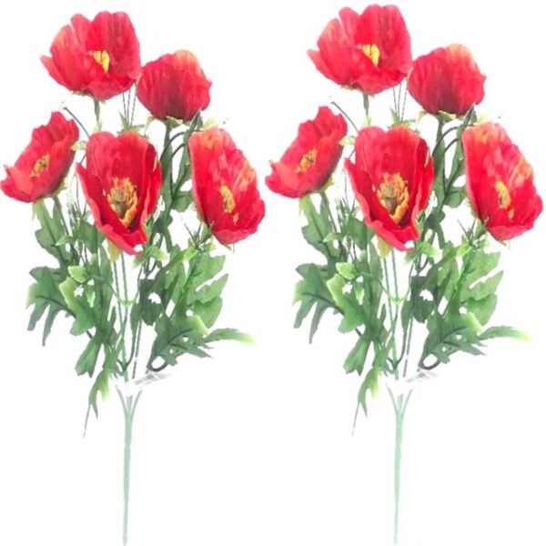 Pack of 2 Artificial Red Poppy Flower Sprays With Gypsophila