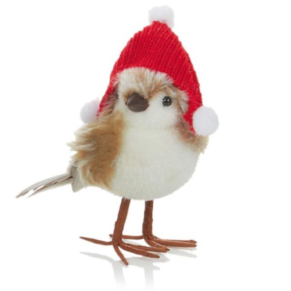 Standing Christmas Robin With Santa Hat